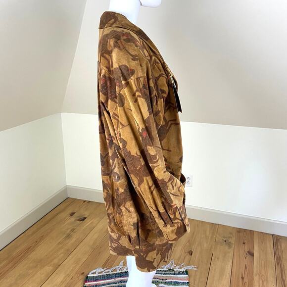 Vintage 80s Novelty Camels Men Fighting War Suede Leather Coat Elegance Boutique - Picture 5 of 15